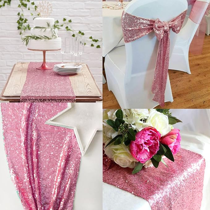 12 Packs 12 X 72 Inch Pink Sequin Table Runner Glitter Dining Table Runner - Image 7
