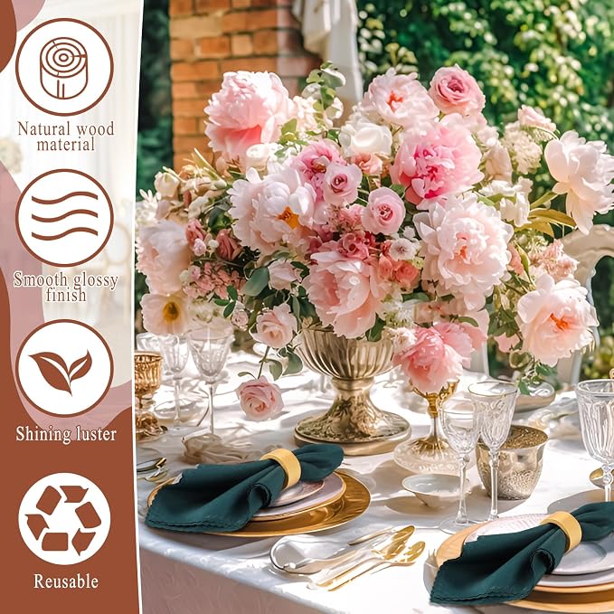 LemonRoad 24 Set Gold Napkin Rings Boho Wedding Wooden Napkin Holders Round - Image 3
