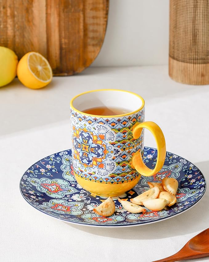 HENXFEN LEAD Boho Ceramic Coffee Mugs Set of 6, 14 oz | Assorted Patterns - Image 5