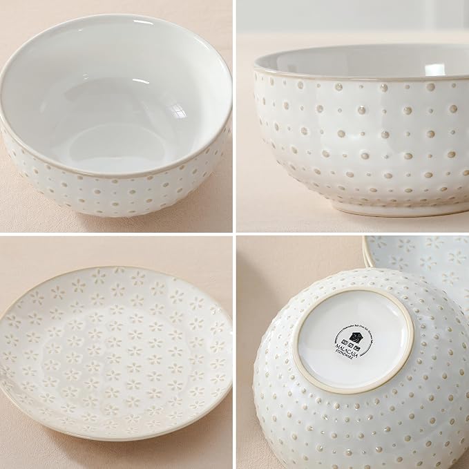 MALACASA 12 Pieces Dinnerware Sets, Farmhouse Plates and Bowls Sets, Embossed - Image 8