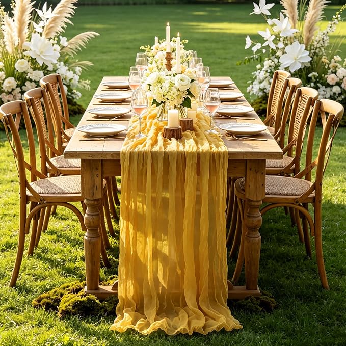Yellow Cheesecloth Table Runner, 10FT Rustic Gold Boho Gauze Table Runner - Image 7