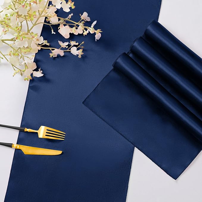 Horbaunal 12 Pack Navy Blue Satin Table Runner 12 x 108 Inch | Smooth Table - Image 5