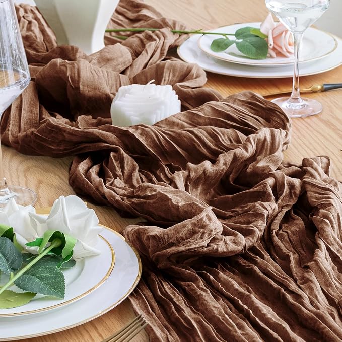 Cheesecloth Table Runner 10FT 3Pcs Brown Boho Gauze Rustic Sheer Runners | - Image 6