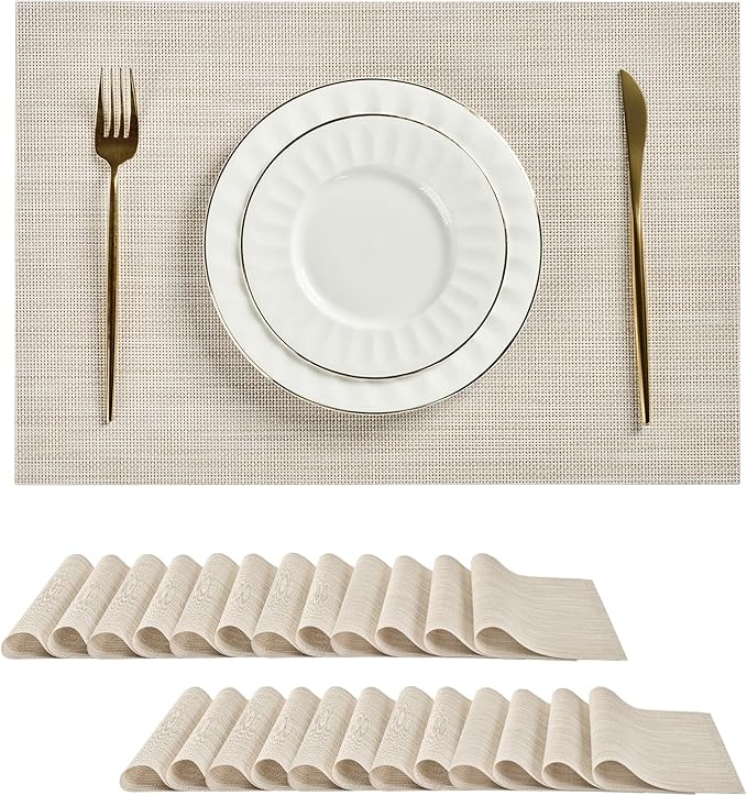 Leetaltree Beige White Placemats Set of 24 by Leetaltree-ArtatEveryTable
