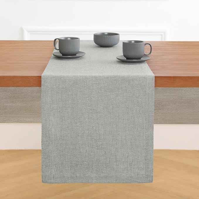 Solino Home 100% Pure Linen Table Runner Chambray Grey, Athena 14 x 72 in | - Image 2