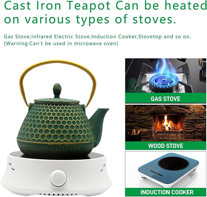 YJX Cast Iron Teapot and Tea Cups Set, 33.8oz Hexagon Pattern Tea Set - Image 7