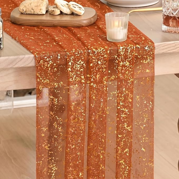 Artoid Mode Caramel Gold Gauze Table Runner 120 Inch 10FT, Glitter Metallic by ArtoidMode