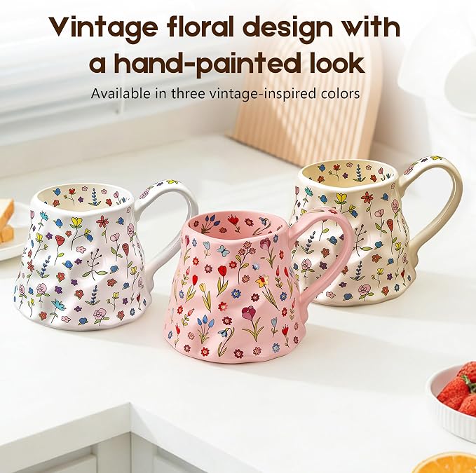 Large Blue Coffee Mug 20 oz, Oversized Cute Floral Ceramic Mug, Giant Coffee Mug - Image 8