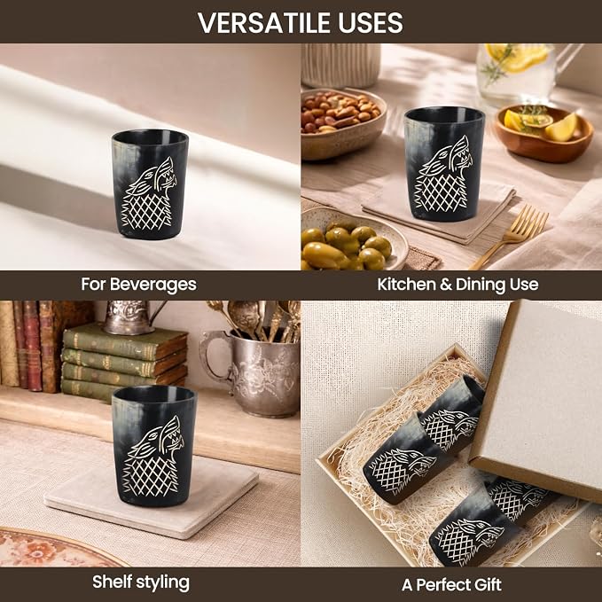 Handicrafts Home Viking Horn Shot Glasses Set of 12, Rustic Viking Drinkware - Image 4