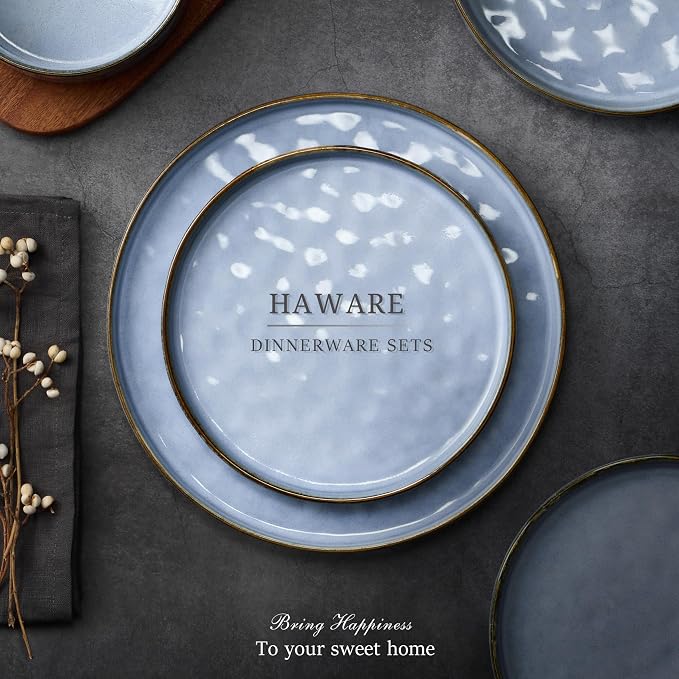 HaWare Dinnerware Sets, 12-Piece Plates and Bowls Set, Reactive Blue | - Image 7