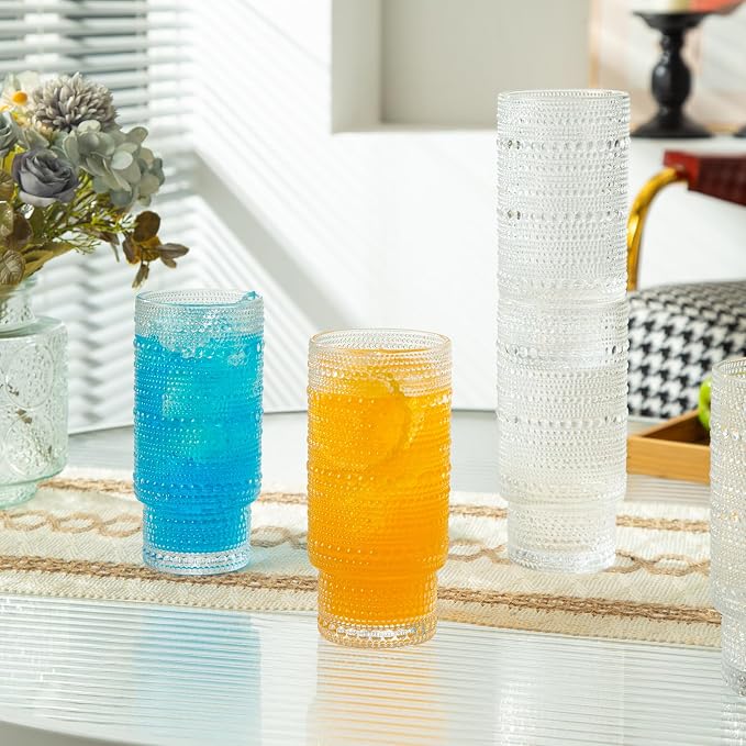 4 Pack Vintage Glassware Drinking Glasses Set, 16 oz Hobnail Glassware - Image 3