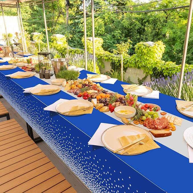 12Pcs Blue Silver Tablecloth Party Decorations, Plastic Royal Blue Table Cloth - Image 7