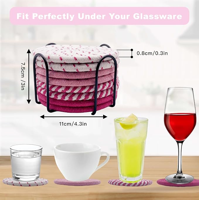 8 Pack Pink Coasters for Desk, Cute Coasters, House Essentials for New - Image 2