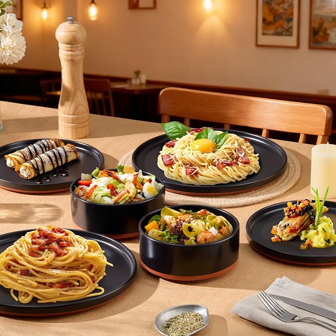 LIANYU 24 Piece Dinnerware Set for 8, Modern Style Stoneware Dinnerware Set | - Image 7