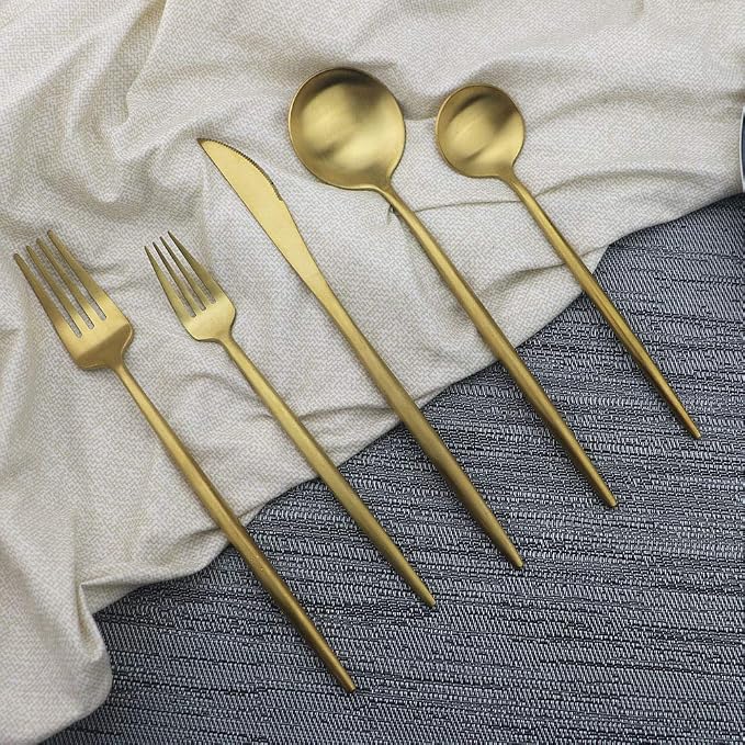 JASHII Luxury Gold Flatware, 5-piece Elegant Cute 18/10 Stainless Steel - Image 3