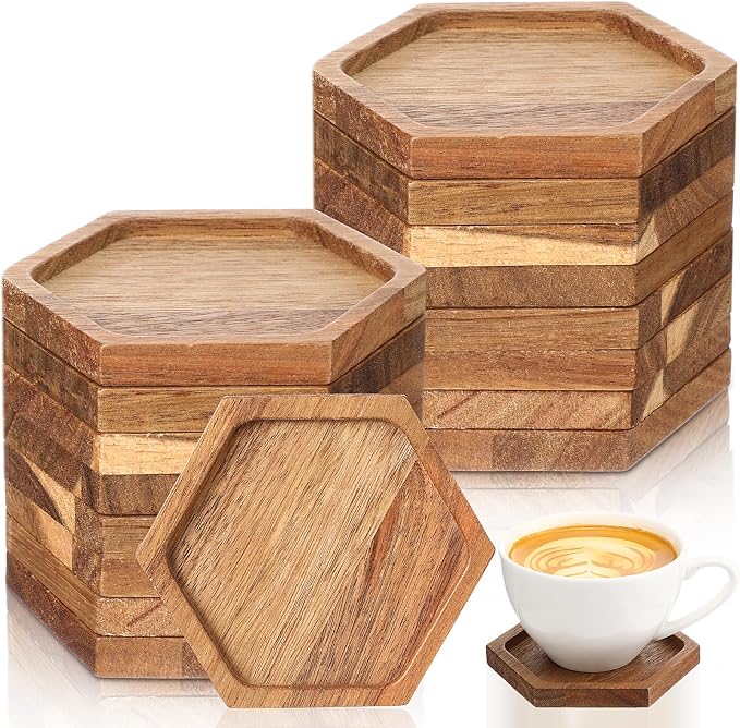 Zhehao 16 Pcs Acacia Wood Coasters Bulk 4 Inch Wooden Stackable Reusable Drink by Zhehao