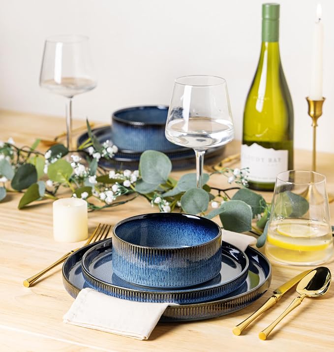 Ceramic Dinnerware Set for 8, 24-Piece Plates and Bowls Set | Lightweight - Image 5