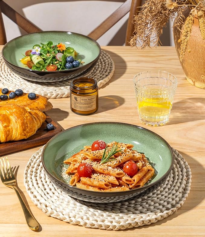 LERATIO 9.0" Ceramic Pasta Bowls Set of 4, 38oz Large Stoneware Bowls Set | - Image 6