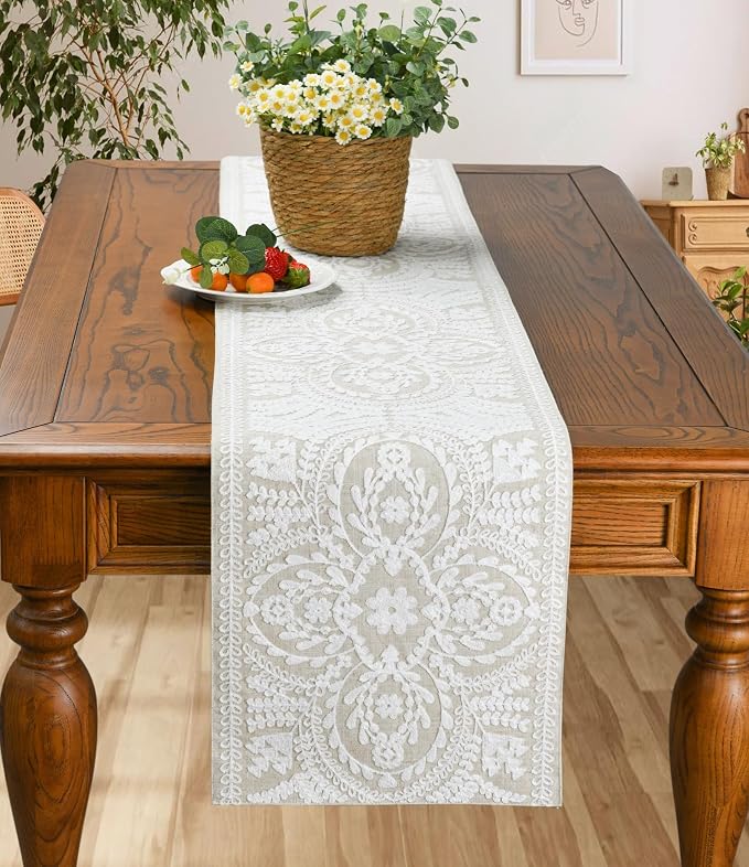 KEVA Boho Table Runner 72inches Long, Farmhouse Linen Table Runner, Rustic - Image 4