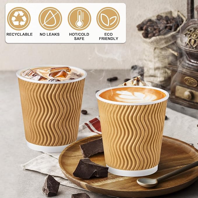 SIUQ 150 Pack 8 oz Disposable Coffee Cups, Insulated Corrugated Paper Cups | - Image 4