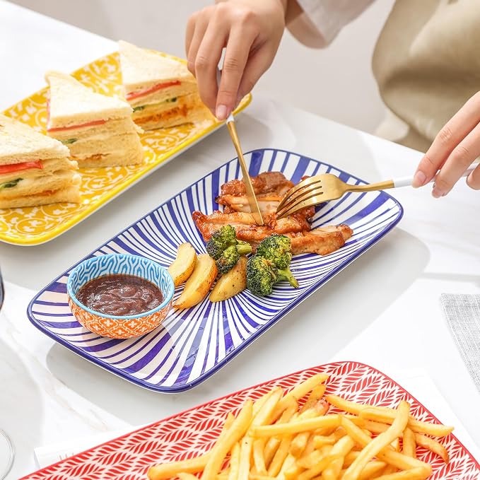 Selamica Ceramic Rectangular Serving Platters Set of 4, 12 Inch Serving - Image 5