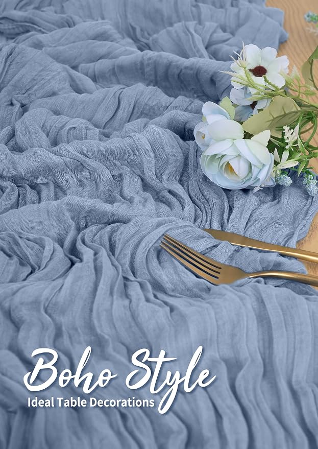 Pesonlook Cheesecloth Table Runner Dusty Blue, 10 Pack 17.7x108 inch, Long | - Image 6