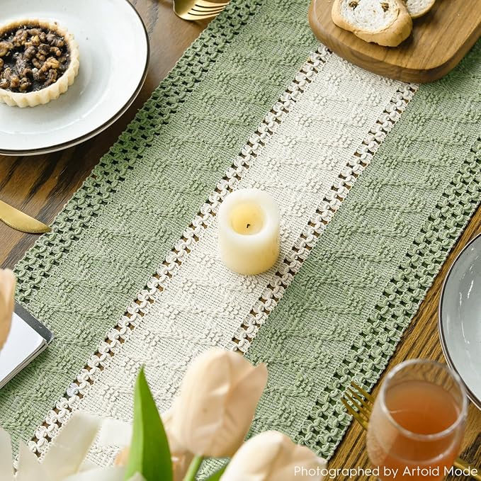 Artoid Mode Light Green Farmhouse Woven Table Runner 12x108 Inch | Seasonal - Image 4
