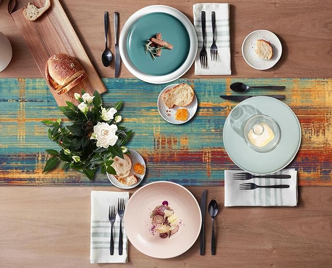 Emvency Table Runner, 13x72 Inch, Abstract Vintage Blue | Rust Painting Dining - Image 4