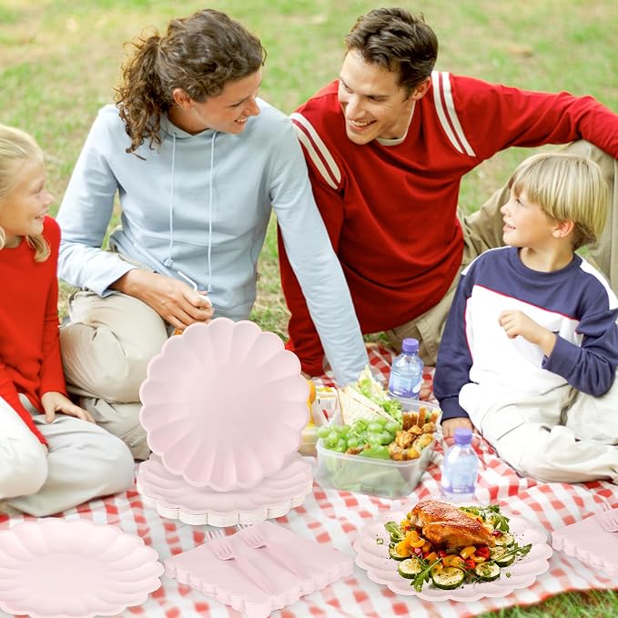 75 Pcs Pink Paper Plates and Napkins Disposable Tableware Set Include Light - Image 7