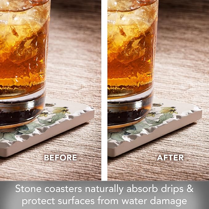 Thirstystone Floral Sketch 4 Pack Tumbled Tile Stone Coasters | 4" Square - Image 6