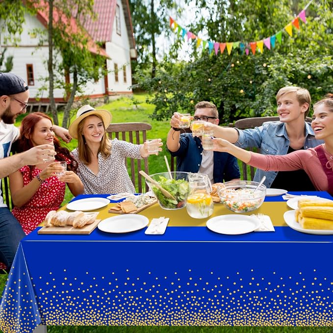 3Pcs Blue and Gold Tablecloth Party Decorations, Plastic Royal Blue Table Cloth - Image 6