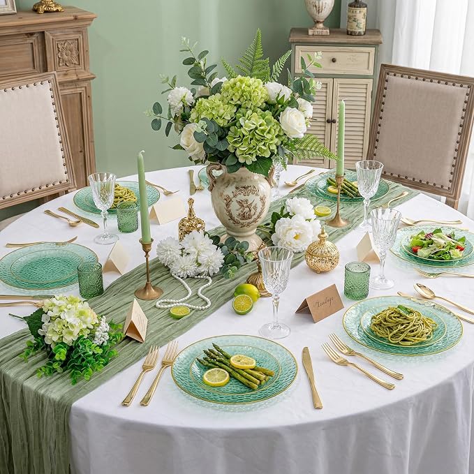 Rubtlamp 100 Pcs Green Plastic Dinner Plates, 10 inch Clear Green Dinner Plates - Image 7