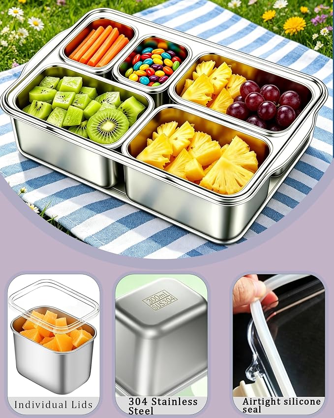 Snackle Box Container, Stainless Steel Divided Serving Tray - Image 4