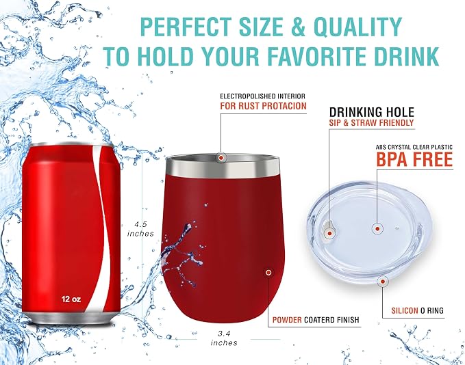 CHILLOUT LIFE 12 oz Stainless Steel Wine Tumblers 2 Pack - Image 3
