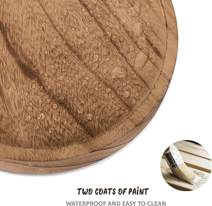 Round Decorative Tray Wood Bathroom Counter Organizer Farmhouse Kitchen Decor - Image 5