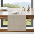 Linen Textured Border Table Runner, 14 x 48 Inch Natural | Mitered Corner Design by ZEEMARTONLINE