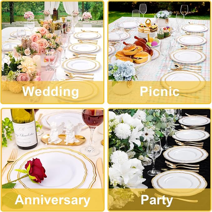 60pcs Gold Plastic Plates - Image 5