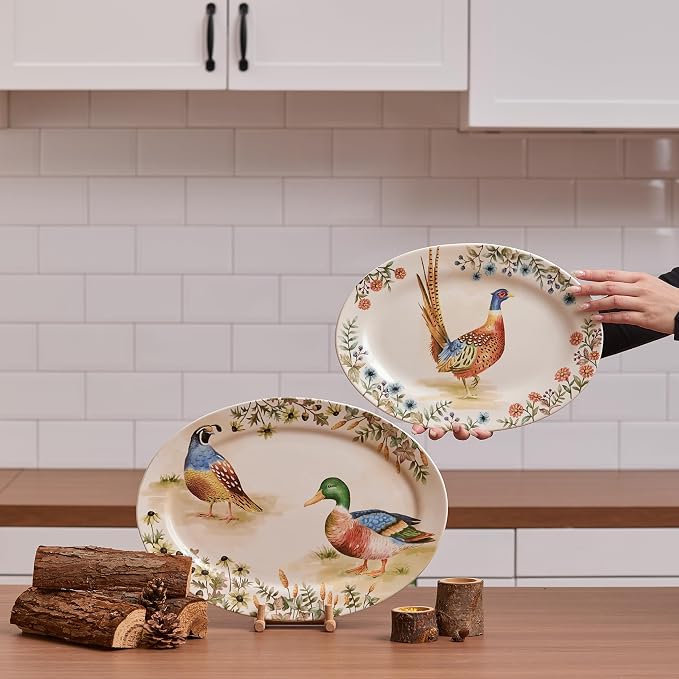 Bico Autumn Birds 16 plus 14 inch Oval Platters Set, Microwave and Dishwasher - Image 5