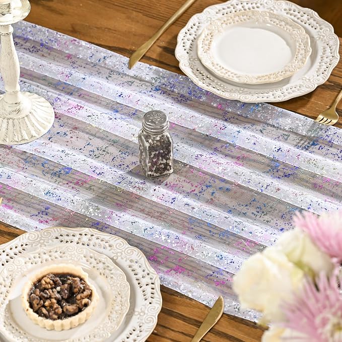 Artoid Mode 6PCS Colorful Gold Gauze Table Runner 120 Inch 10FT, Glitter - Image 2