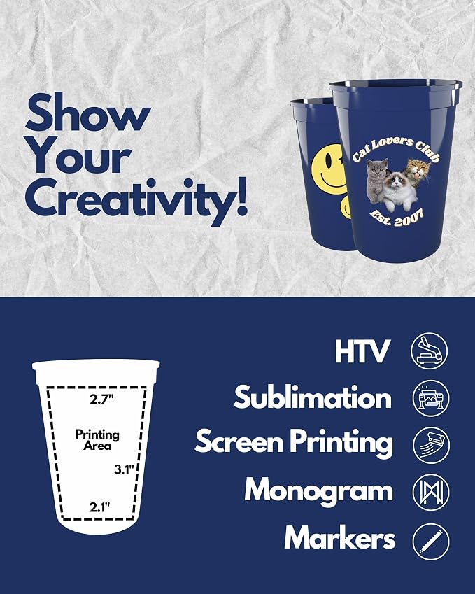 PartyPrints 100 Pack Small 10 to 12 oz Navy Blue Reusable Blank Plastic Cups - Image 3