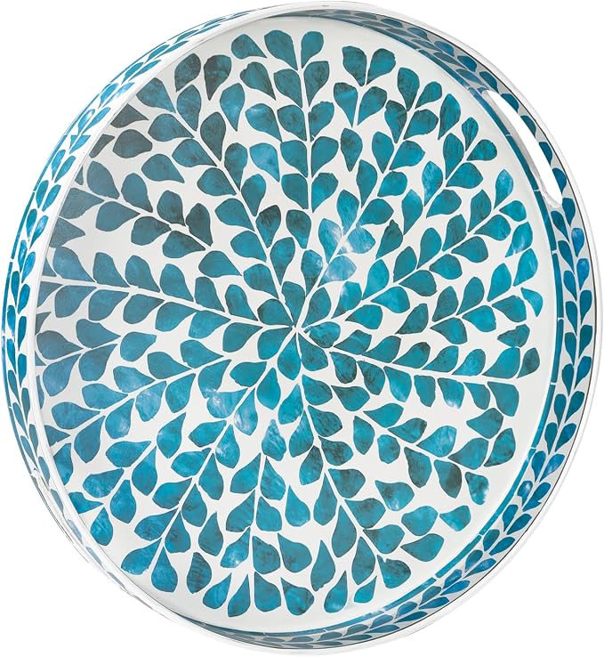 Plastic Serving Tray with Handles, CircleOttoman Tray, Sticker Tray with Leaf by MAONAME