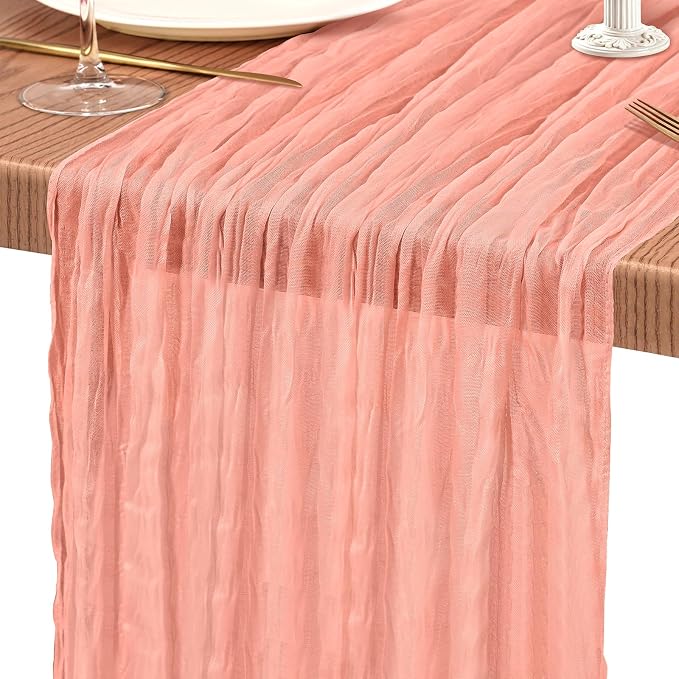 Showgeous 2 Pack Coral Cheesecloth Table Runners Boho Wedding Decor | Rustic - Image 9