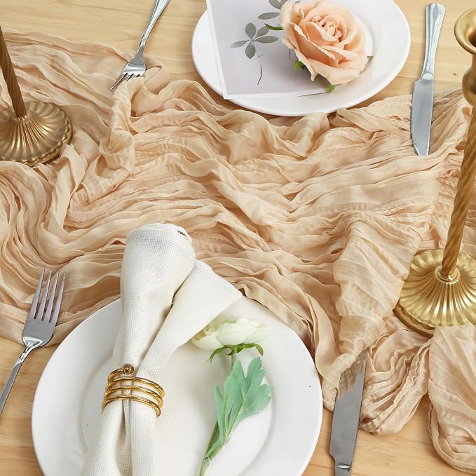 1 Pack Sand Cheesecloth Table Runner 120 Inch Boho Wedding Decor | Cheesecloth - Image 5