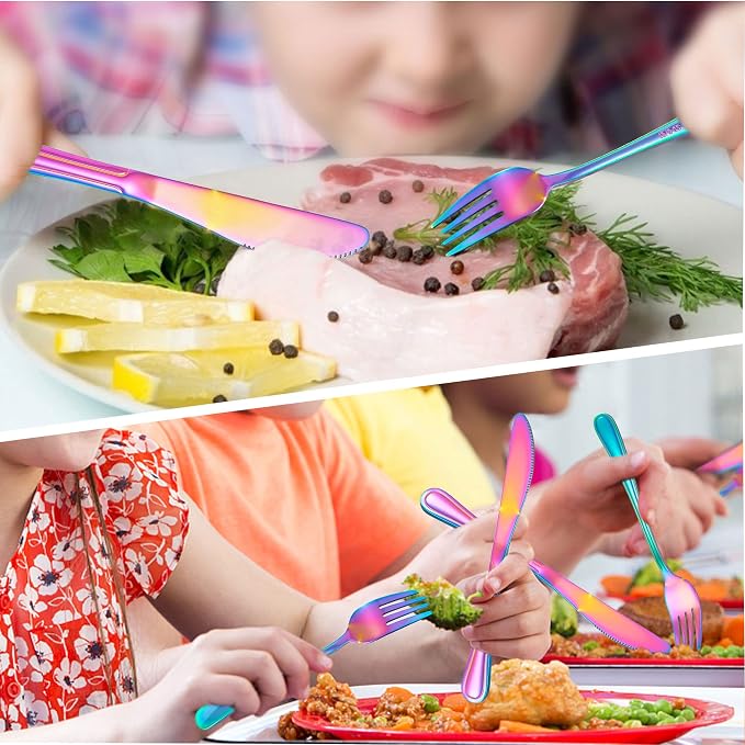 LIANYU 9-Piece Rainbow Kids Silverware Set, Stainless Steel Toddler Utensils - Image 4