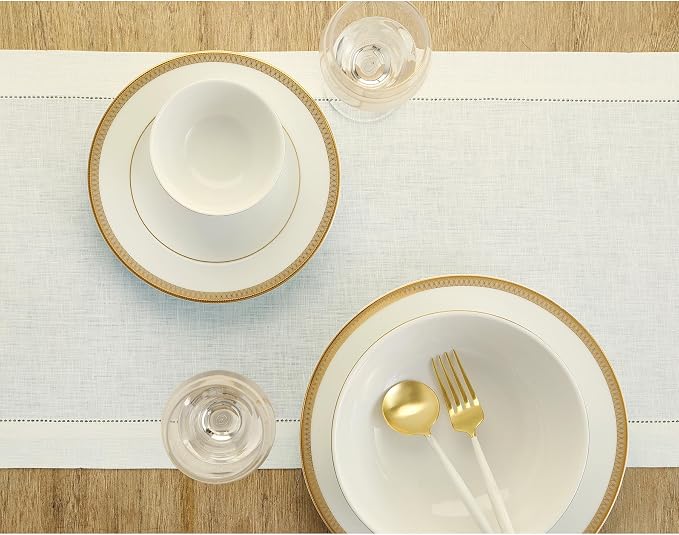 Solino Home 100% Linen Table Runner Ivory, Classic Hemstitch 14 x 108 in | - Image 3