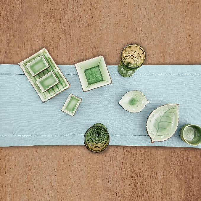 Solino Home 100% Pure Linen Table Runner Aqua Blue Hemstitch, 14 x 72 in | - Image 3
