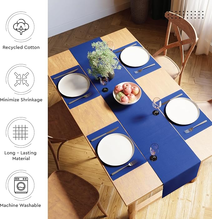 Encasa XO Dining Table Runner 13"x59" | Yarn Dyed Fine Ribbed Cotton | Solid - Image 3