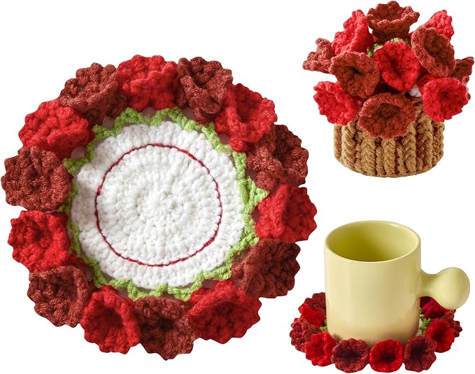 Crochet Flower Coasters, Handmade Bouquet Coasters by VaneOak