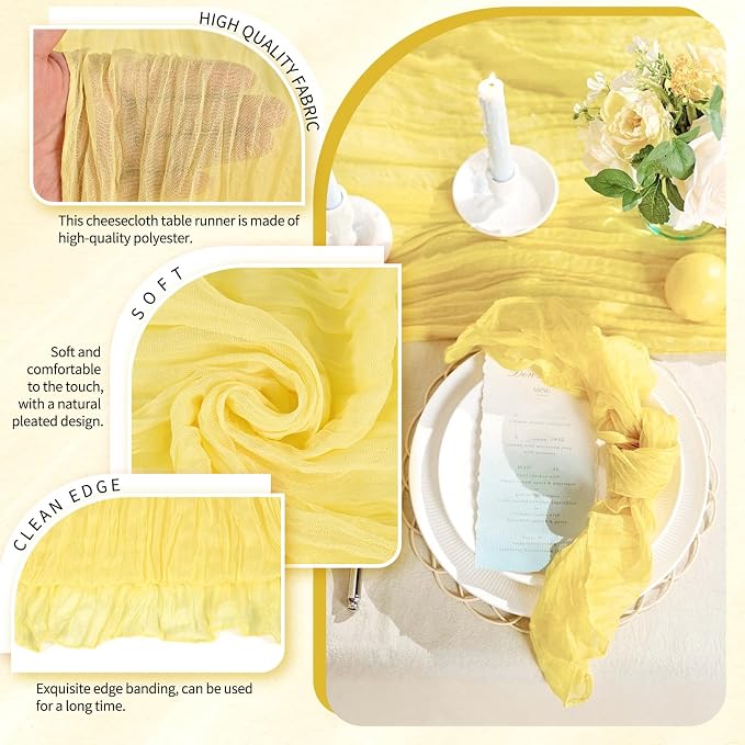 18 Pack Cheesecloth Table Runner 10FT Light Yellow Table Runner Boho Gauze - Image 3