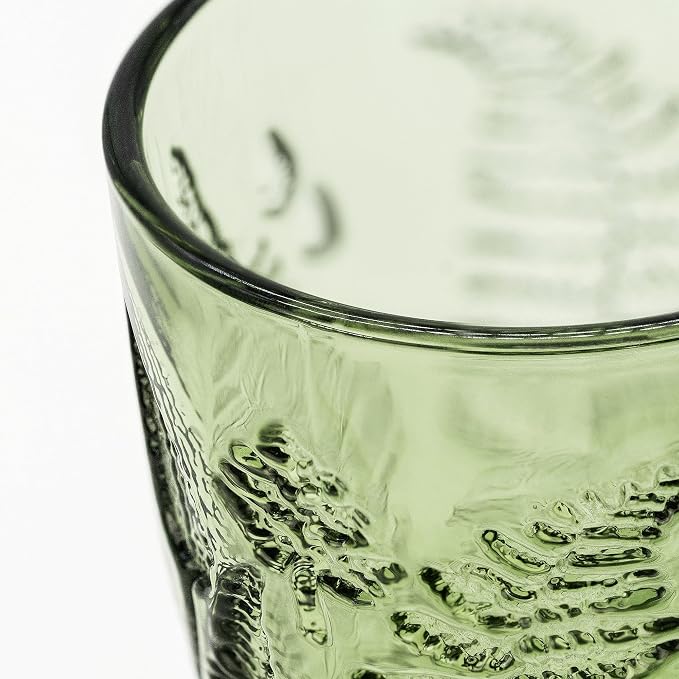 Green Drinking Glasses Set of 8, 10 oz Glass Cups, Vintage Fern Glassware | - Image 7